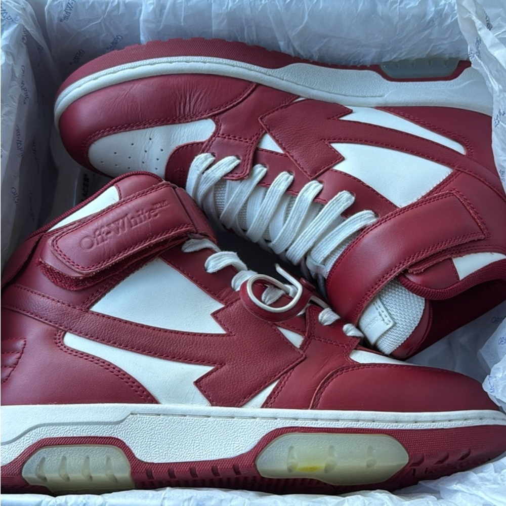 Off-White Red and White High-Top Sneakers
